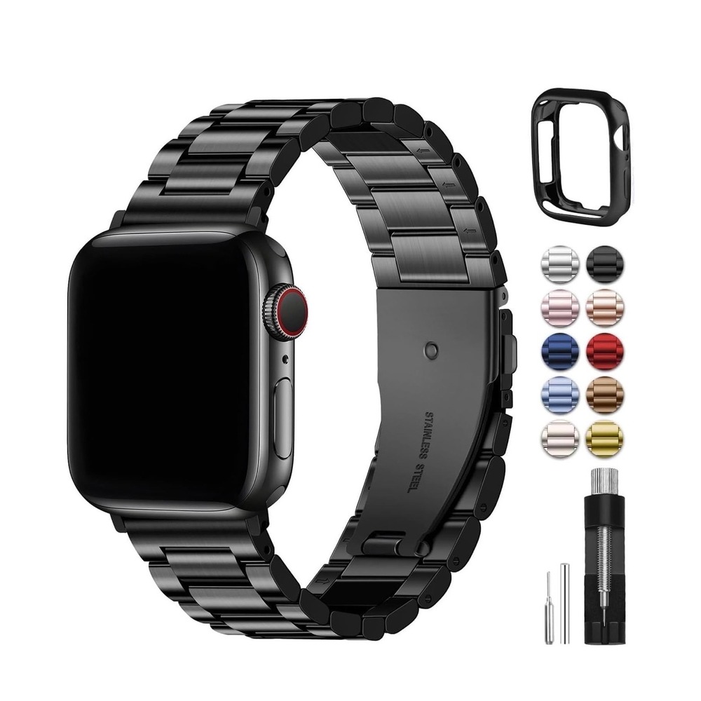 Fullmosa Metal Band Apple Watch Series 11 10 46mm Stainless Steel Black Strap